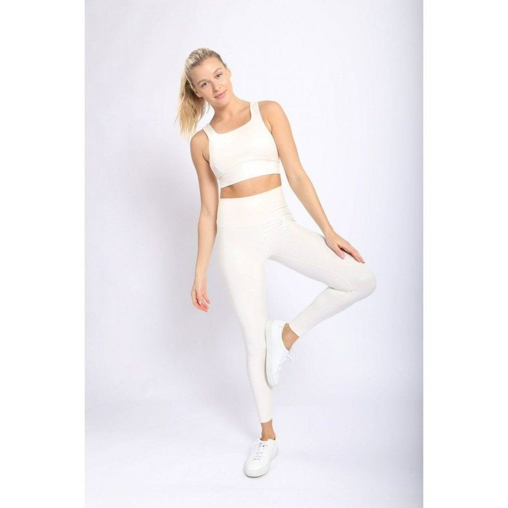 Athletic Pastel Ivory Pearlescent Shimmer Foil Sports Bra